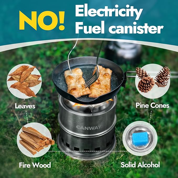 CANWAY Percolator Coffee Pot & Portable Camping Stove Set for Backpacking Hiking Stainless Steel Mini Wood Burning Stove 9 CUP Camping Stovetop Coffee Maker Outdoor Home with Carry Bag