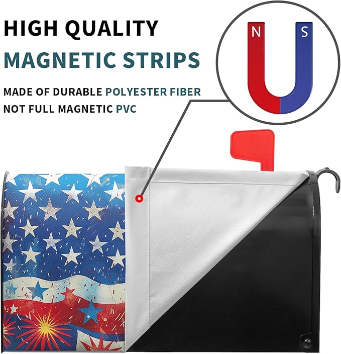American Flag Magnetic Mailbox Cover Fireworks and Flag USA Holiday Mailbox Covers Large Size 25.5" x 21" Independence Day July 4th Post Letter Box Wraps for Outdoor Garden Yard Home Decor