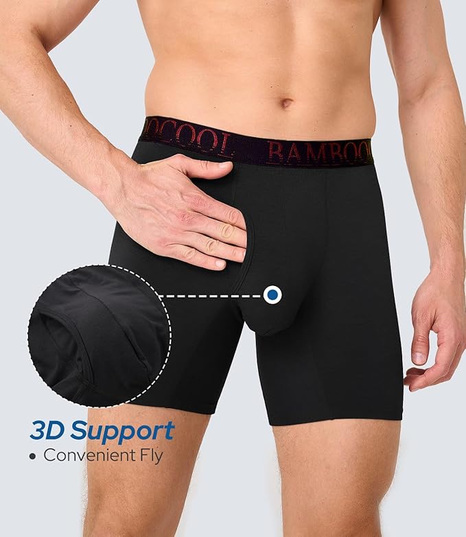 BAMBOO COOL Men's Underwear Boxer Briefs Fly with Built-in 3D Pouch Comfortable Cool Underwear for Men 4 Pack