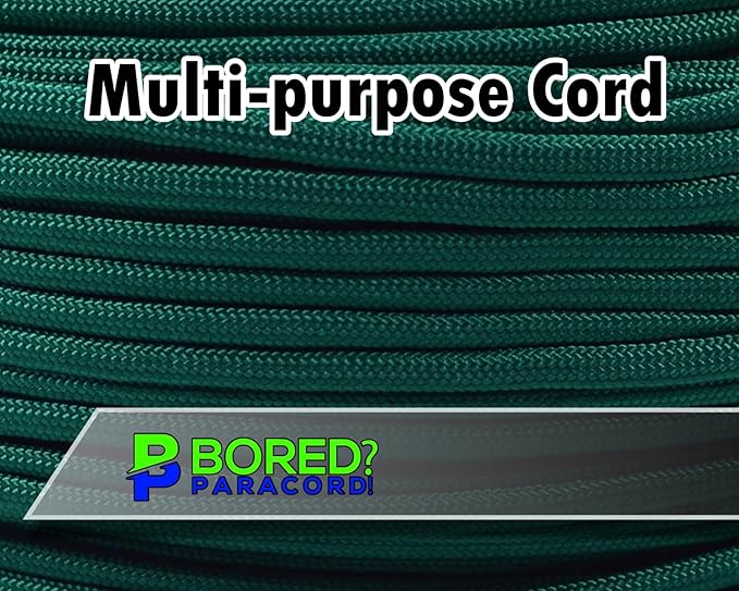 BORED? PARACORD! 550 lb Paracord - Ideal for Crafting, Camping, DIY Projects, Active & Military Outdoors - Strong Survival Rope - Tactical Parachute Cord Type III - Kelly Green 100 Feet