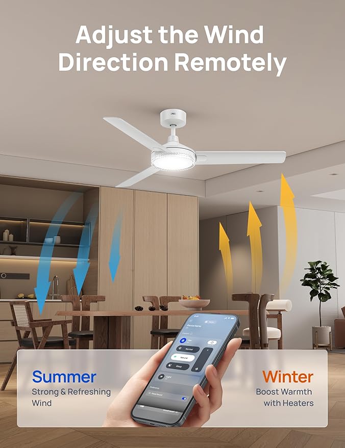 Dreo Smart Ceiling Fans with Lights, 52 Inch White Ceiling Fan, 12 Speeds & 3 Fan Modes, Stepless Color Tones, Dimmable LED Light, 1-12H Timer, Quiet DC Motor, Remote/APP/Alexa/Wall Switch Control