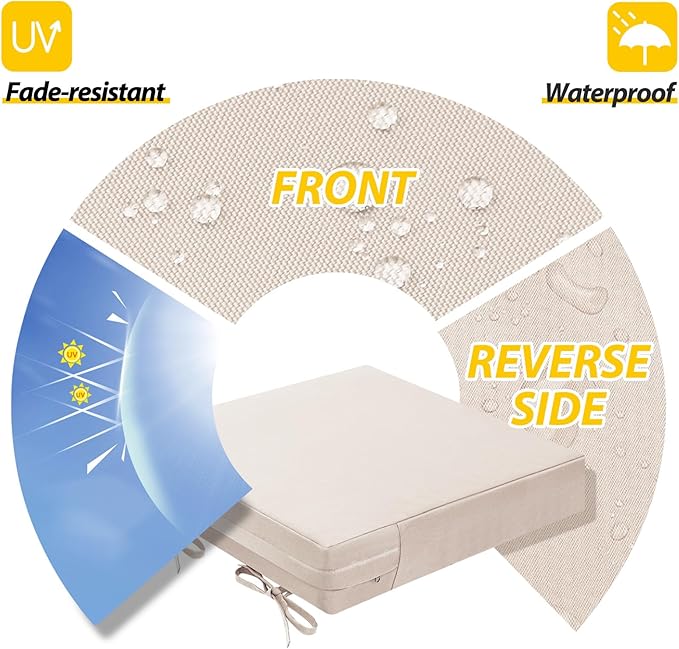 AAAAAcessories Outdoor Seat Cushions for Chairs, Waterproof, Fade-Resistant Patio Furniture Replacement Cushions, 21" x 21" x 4", Set of 2, Khaki Beige