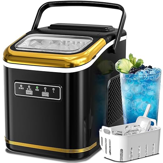 Ice Maker Machine Countertop Portable Compact Small Bullet Ice Maker with Self Cleaning,9 Cubes in 6 Mins,26lbs in 24Hrs, for Camping Dorm Home Outdoor