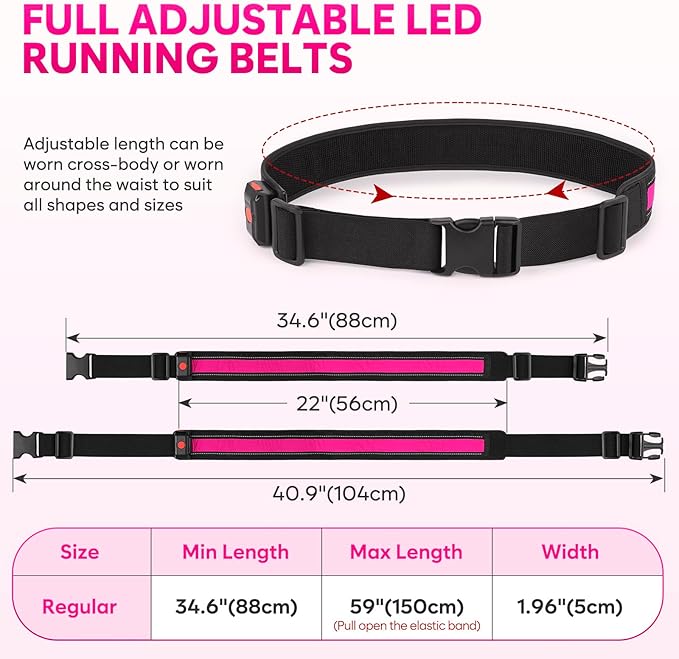 Illumifun LED Running Belt - USB Rechargeable Light Up Sash, High-Visibility Elastic Waistband Light for Running Cycling Hiking Camping Nighttime Activities