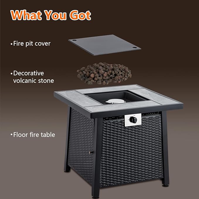 28" Propane Fire Pit Table 50000BTU, Rectangle Steel Fire Table with Cover & CSA Certified, Sturdy Iron Fence Surface