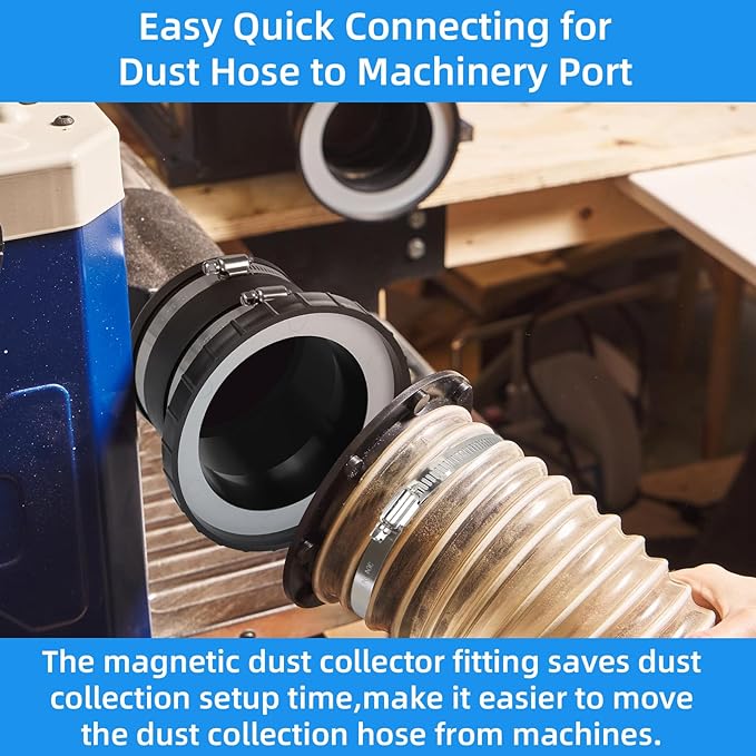 4 Inch Magnetic Dust Collection Connector w/Dust Control Flex Cuff,4" Dust Collector Hose Connector Rubber Cuff Coupler w/Magnetic Dust Collection Fitting for Woodworking Shop Vacuum Dust Collector