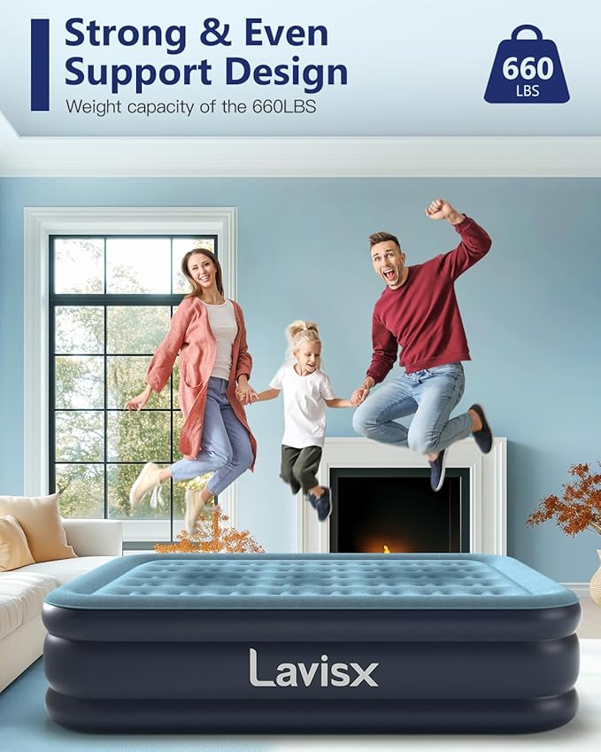 Queen Air Mattress with Built in Pump 18" Blow Up Mattress Raised Air Bed, 3 Mins Quick Self Inflatable with Storage Bag for Guest and Home