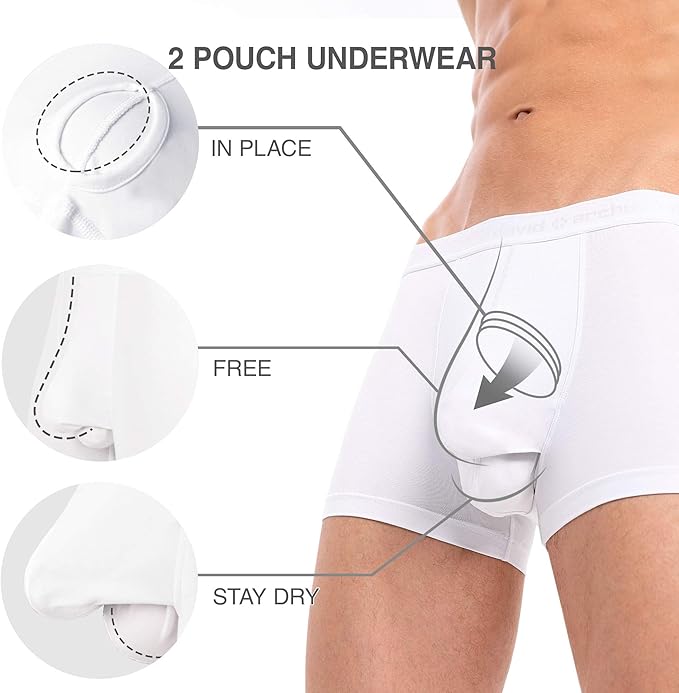 DAVID ARCHY Men's Underwear Ultra Soft Modal Dual Pouch Trunks Ball Pouch Bulge Enhancing Boxer Briefs for Men 3 or 4 Pack