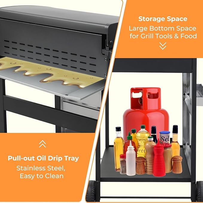 4 Burner Propane Gas Grill with Spice Rack, Foldable Side Tables, Durable Lid, Stainless Steel Burners, Built-in Thermometer, 34,200 BTU Gas Grill for Patio, Garden BBQ