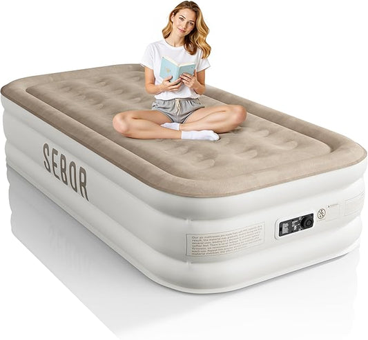 Air Mattress Twin with Built-in Pump 18", Comfortable Self-Inflating Air Mattress with High-Speed Pump, Durable Blow Up Mattress Twin with Storage Bag for Guests, Camping, Travel
