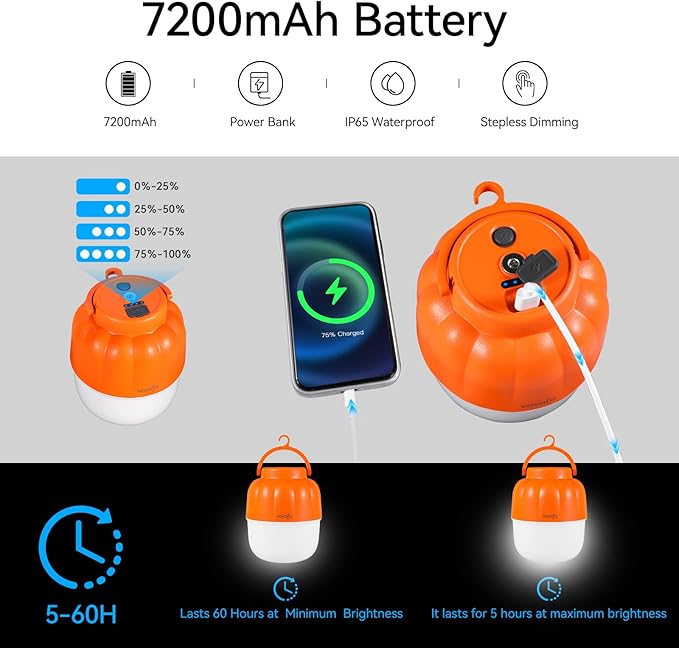 VAVOFO 30W LED Camping Lantern Rechargeable, 100 LEDs with Stepless Dimming, 2500LM, 7200mAh Portable Tent Light with Magnet, IP65 Waterproof for Emergencies ,Power Outages, Camping