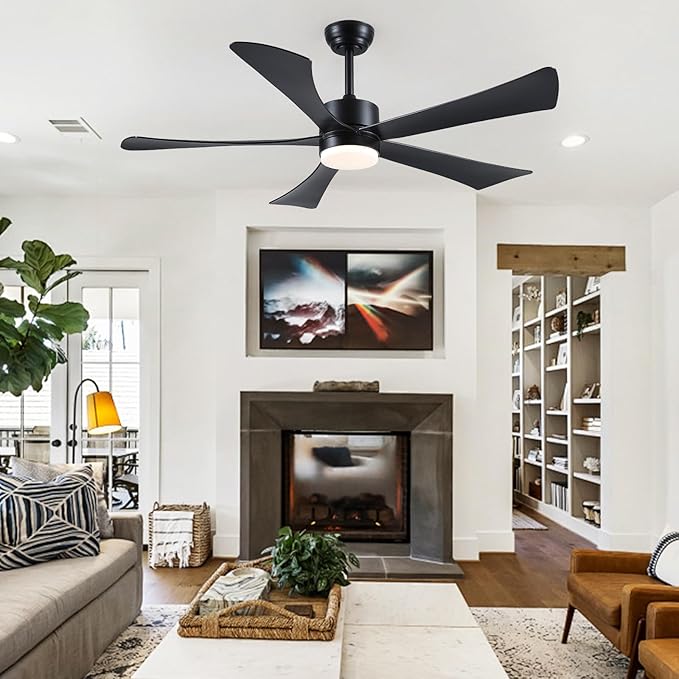 Ceiling Fans with Lights with Remote, Downrod, Bedroom Living Room (Black, 52 inch)
