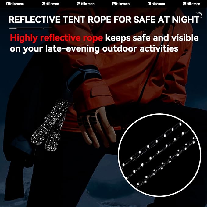 Hikeman Tent Guy Ropes 2mm-Ultralight Strong Guy Lines with Tensioner Reflective UHMWPE Fiber Tent Cord for Camping, Hiking, Backpacking Rope (Yellow, 39 Feet, 6 Tensioners)