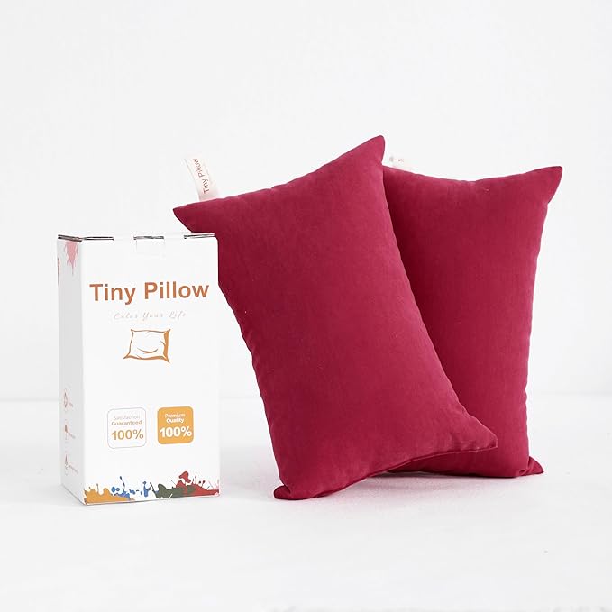 BEDSUM 2 Pack Tiny Pillows, 11"x7" Microfiber Mini Pillow for Travel, Dogs, Cats, Soft and Machine Washable Small Pillows for Neck, Wrist, and Knee Comfort, Red
