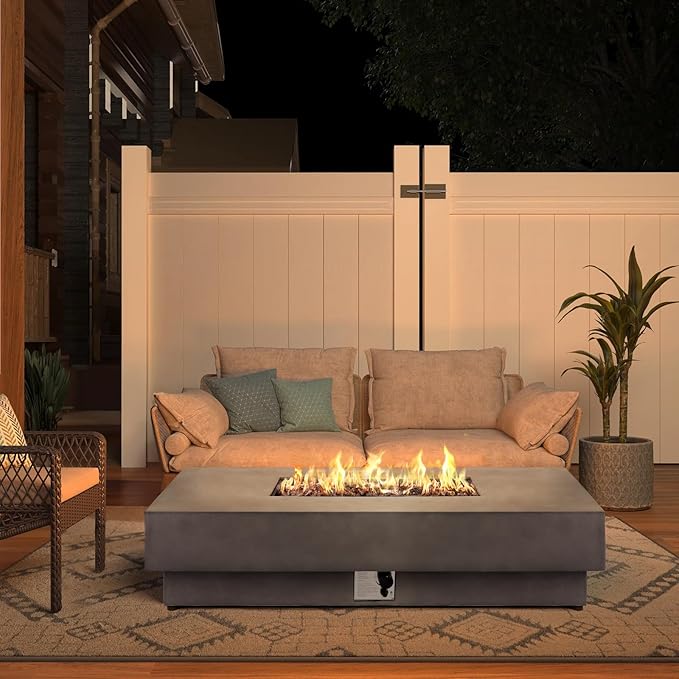 60" Rectangular Propane Fire Pit – 50,000 BTU Fire Pit with Rocks – Backyard Firepits Outdoor – Propane Gas Fireplace for Deck or Patio