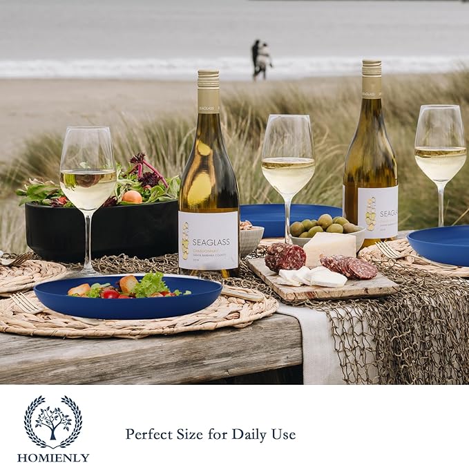 Homienly Wheat Straw Salad & Dessert Plates Set - Unbreakable, Reusable, 8-10 inch, Blue Series