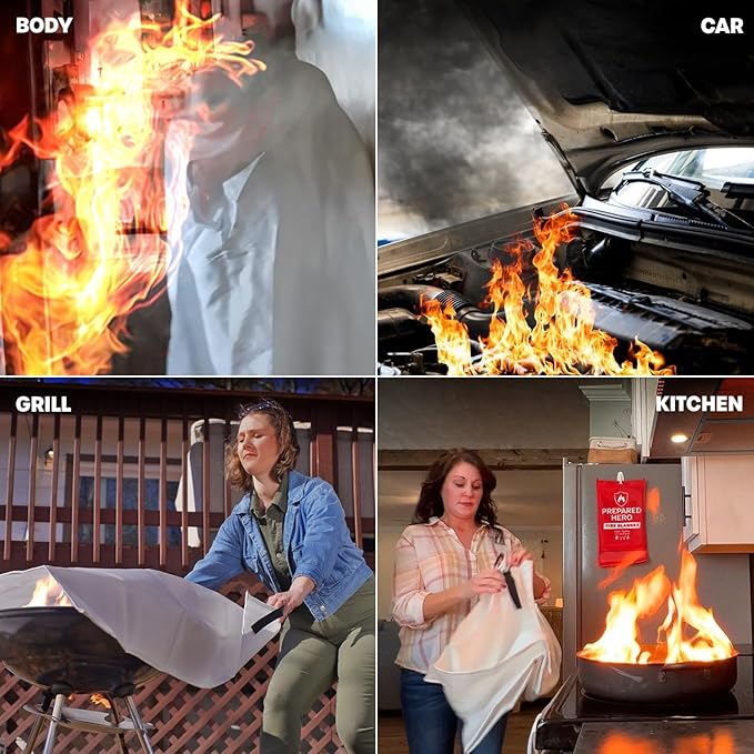 Hero Extra Large Emergency Fire Suppression Blanket - 4 Pack - XL Fiberglass Fire Blanket for Kitchen & Home, 47' x 71'