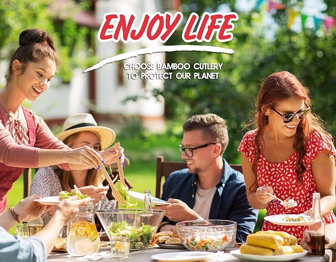Bamboo Utensils Disposable- 100 PK Bamboo Forks Disposable 100% Compostable Biodegradable Renewable Natural Cutlery Fork 6.7" for Travelling Camping