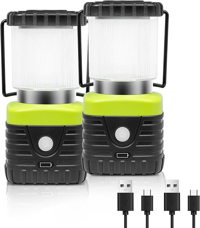 2PCS 3200K Warm Light LED Camping Lantern Rechargeable 1000LM, 4500mAh Power Bank, Flashlight for Hurricane Emergency, Hiking, IP44 Waterproof Lantern(Black)
