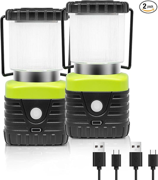 2PCS 3200K Warm Light LED Camping Lantern Rechargeable 1000LM, 4500mAh Power Bank, Flashlight for Hurricane Emergency, Hiking, IP44 Waterproof Lantern(Black)