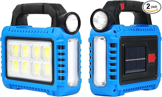 2 Pack Lantern Camping Essentials Accessories Gear Solar Lights, LED Flashlight for Power Outages, Rechargeable Tent Lights for Emergency, Hurricane, Survival Kits, Operated Lamp