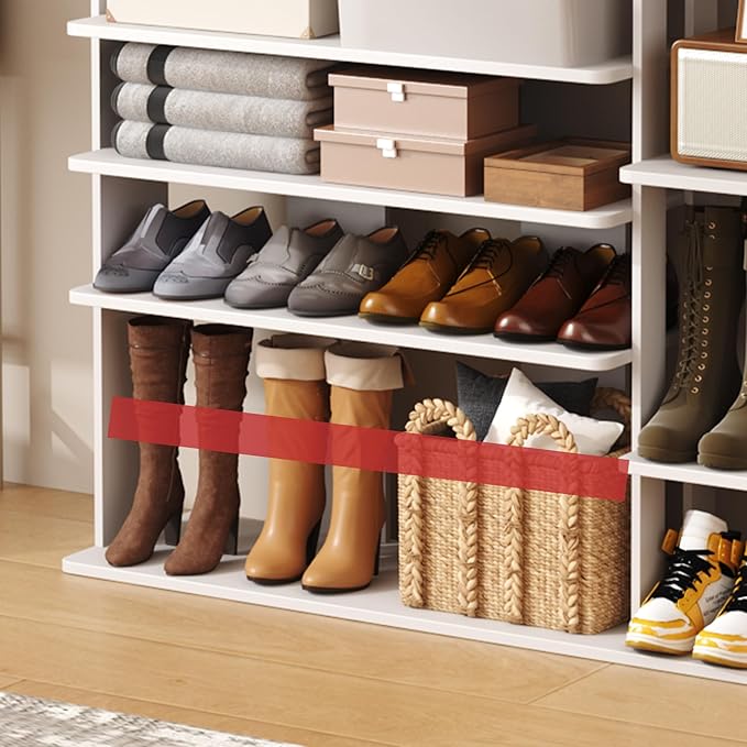 HOMEFORT 10 Tiers Shoe Rack, 50 Pairs Large Shoe Shelf, 61.8" Tall Shoe Tower, Freestanding Shoe Rack Organizer with Open Shelves, Wood Shoe Stand for Boot Storage, for Closet, Entryway, White