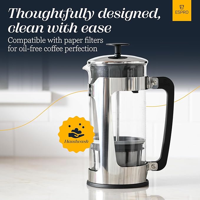 ESPRO - P5 French Press Coffee Maker – Patented Double Microfilter for Sludge and Grit Free Coffee – Made in Taiwan, Black, 18 oz
