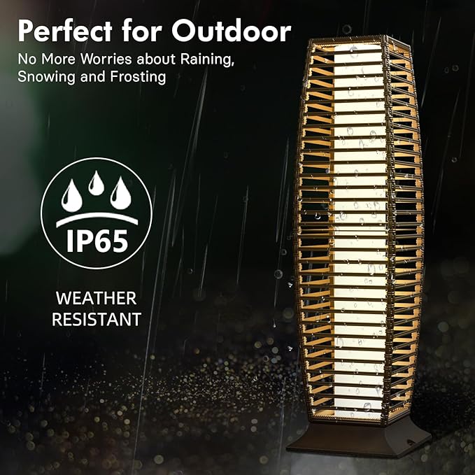 Grand patio Outdoor Floor Lamp Solar Powered Lantern Waterproof Wicker Boho Deck Lights for Garden Porch Decor, Large Crossover