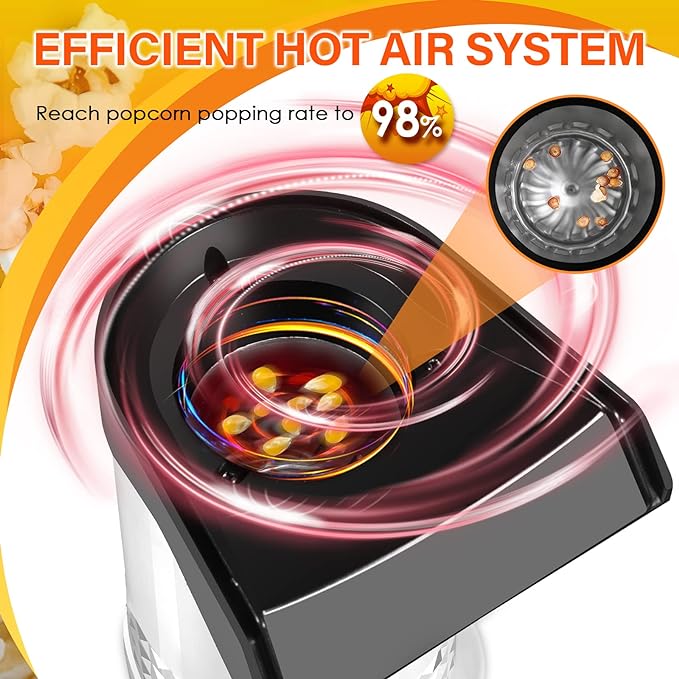 Fast Hot Air Popcorn Popper Maker with Measuring Cup, No Oil, Electric Popcorn Machine with On/Off Switch for Family Movie Nights, Parties, Popcorm Poppers for Home-Diy, 4.5 Quarts, Etl Certified