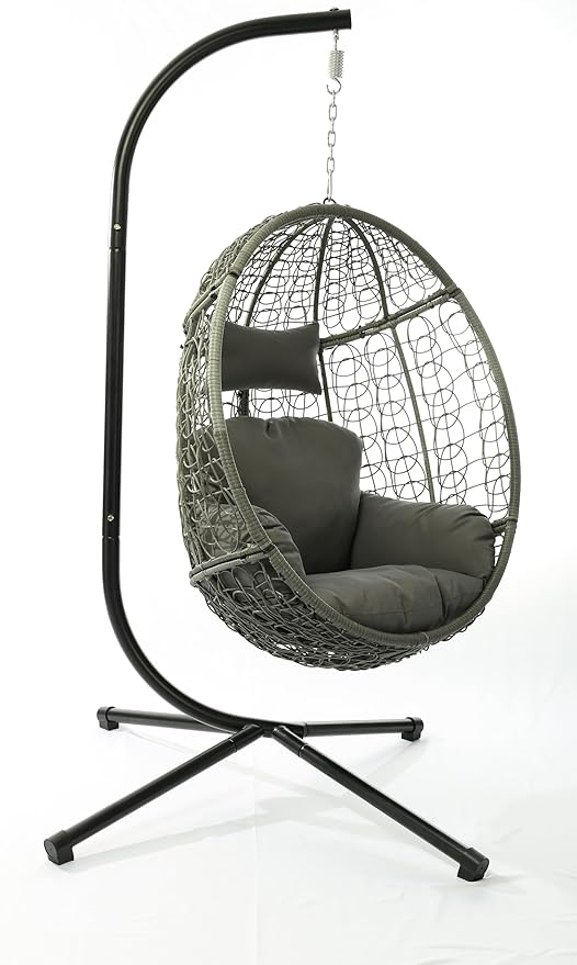 DoubleTT Indoor/Outdoor Egg Chair with Stand, Swing Hammock Hanging Chair Nest Basket, UV Resistant Removable & Washable Cushions,350LBS Capacity for Bedroom, Balcony, Garden