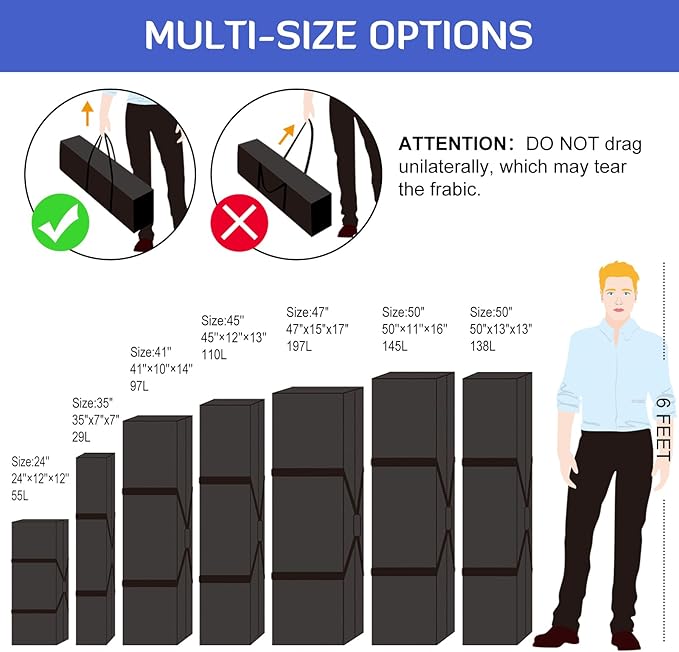 INFANZIA 47 inch Duffel Travel Sports Equipment Bag, Long Luggage Bag with Upgrade Zipper Water Resistant, Extra Large Foldable Storage Bag for Camping, Tent, Tripod, Fishing