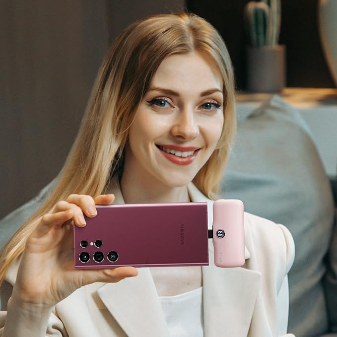 iWALK Small Portable Charger, 4,800mAh 18W PD Fast Charging Power Bank with Built-in USB-C Connector, External Mini Battery Pack for Samsung Galaxy S25/S24/S23, Android, iPhone 15/16/Pro/Max, Pink