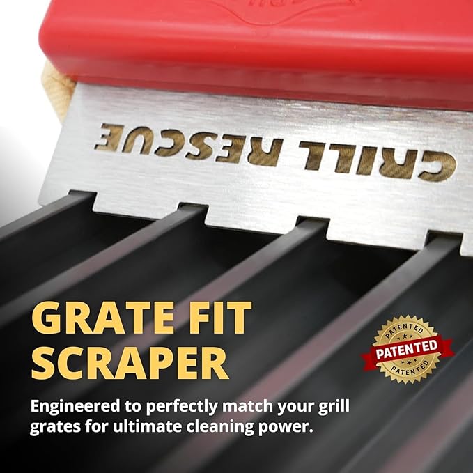 Grill Rescue BBQ Replaceable Cleaning Head, Bristle Free - Durable and Unique Grate Scraper Tools for Cast Iron or Stainless-Steel Grates, Barbecue Cleaner