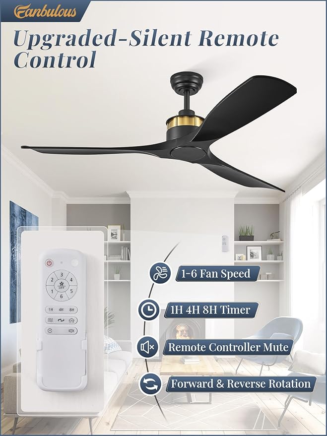 52" Ceiling Fans without Lights, Flush Mount Ceiling Fan with Remote Control,Modern Outdoor Ceiling Fans with 2 Downrods 6-Speeds Reversible DC Motor for Patio Bedroom Living Room