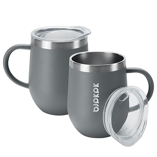 BJPKPK 2 pcs Insulated Coffee Mug, 12 oz Stainless Steel Insulated Coffee Tumbler with Lid for Hot Drinks & Cold Drinks-Gray