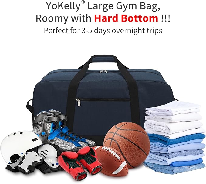 55L Large Duffle Bag for Men Travel - 25 inch Weekender Duffel Bag with Hard Bottom - Navy