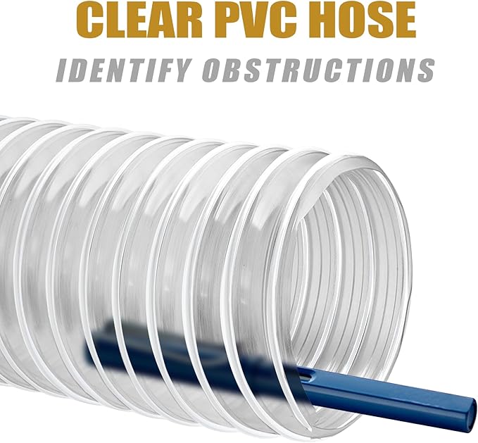 2 1/2" x 10' Dust Collection Hose, Puncture Resistant PVC Dust Collection Hose with Carbon Steel Wire Coil - Flexible Clear PVC for Dust Collectors