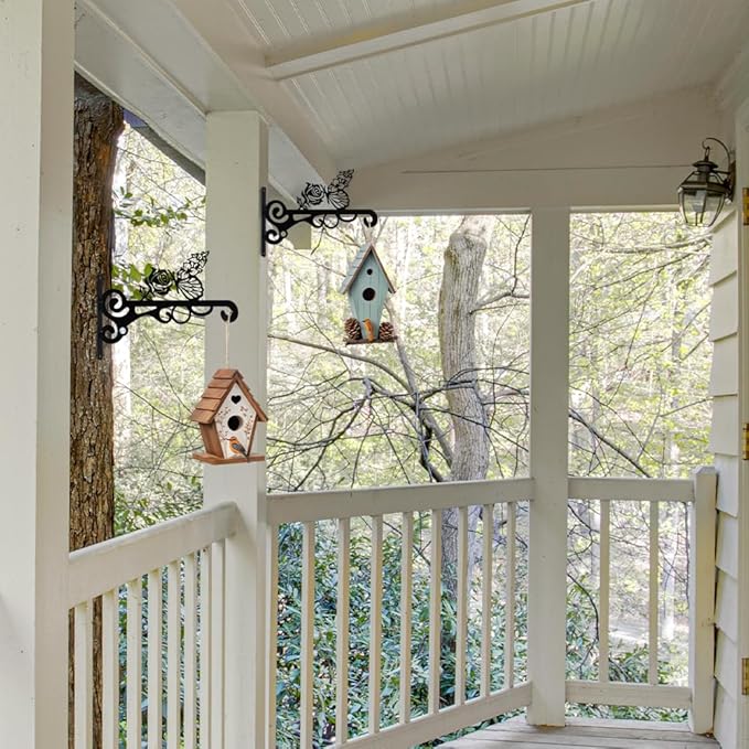 hogardeck Plant Hangers Outdoor Decor, 2 PCS 10??Metal Hanging Plant Bracket with Buttterfly and Flower for Garden Patio Yard Decor, Plant Hooks for Hanging Plants, Bird Feeder, Wind Chime, Lantern