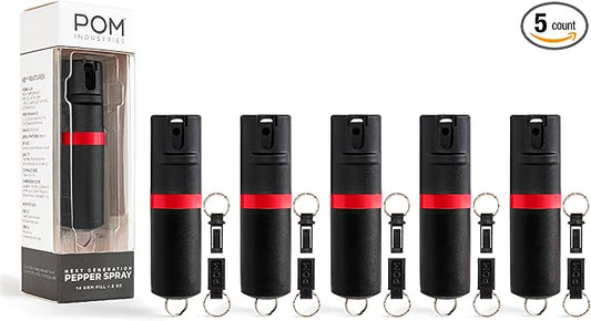 POM Pepper Spray Keychain, Quick Key Release for Instant Access, Flip Top Safety, Maximum Strength OC Formula with UV Marking Dye, 25 Bursts, 10 ft Range, 0.5 fl oz