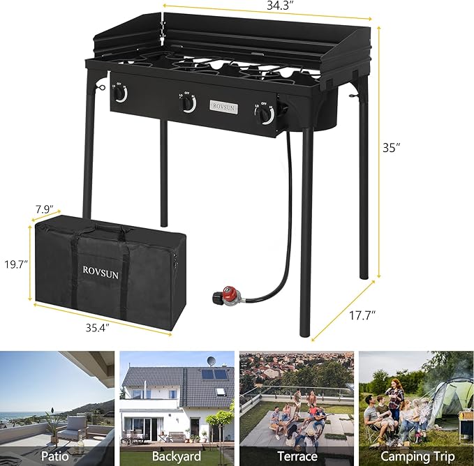 ROVSUN 2/3 Burner Outdoor Propane Gas Stove High Pressure Stand Cooker for Backyard Cooking Camping Home Brewing Canning Turkey Frying, 20 PSI CSA Listed Regulator