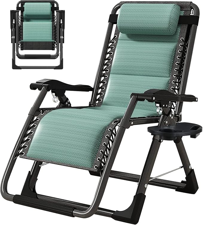 ABORON Zero Gravity Chair,Premium Outdoor Lawn Folding Lounge Chairs,Sturdy Adjustable Reclining Patio Chairs with Built in Cushion,Headrest & Tray