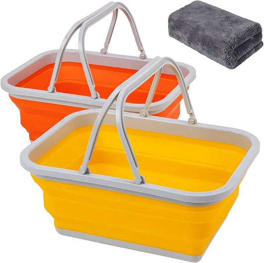 AUTODECO Collapsible Sink with Handle Towel, 2.37 Gal / 9L Foldable Wash Basin for Washing Dishes, Camping, Hiking and Home