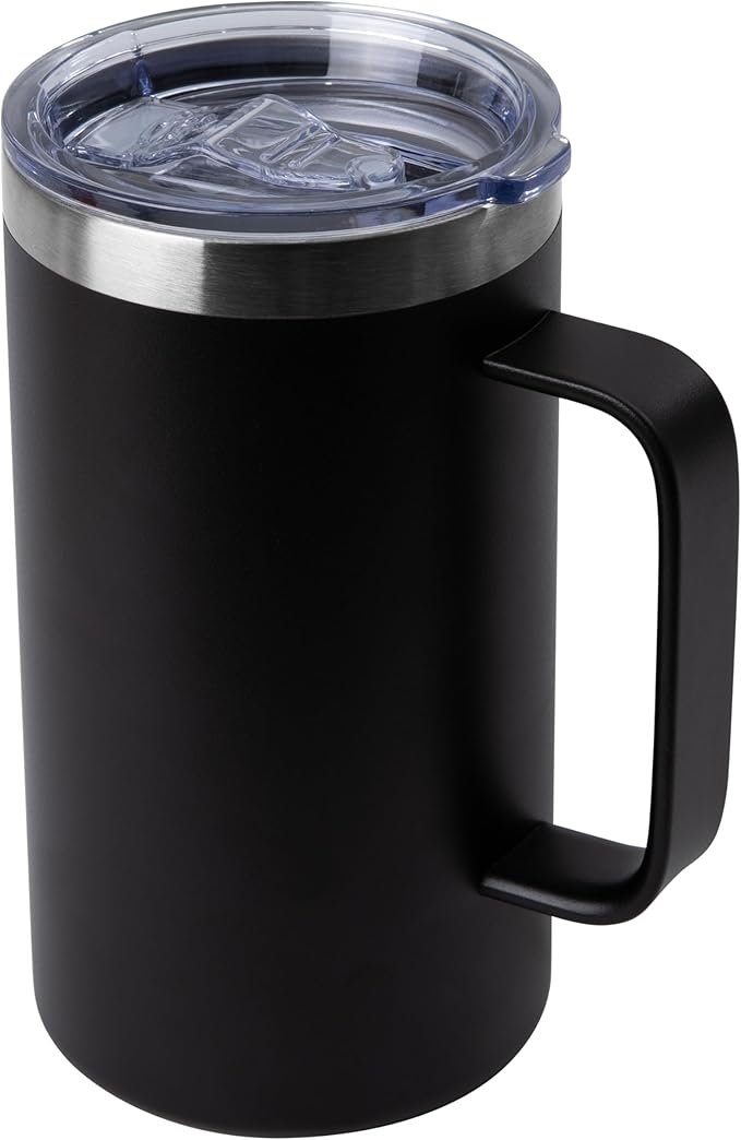DOMICARE 24oz Mug with Handle and Lid, Stainless Steel Coffee Mug, Reusable Insulated Cup, Travel Mug with Handle, Double Wall Vacuum Coffee Tumbler for Men and Women, Black, Pack 1
