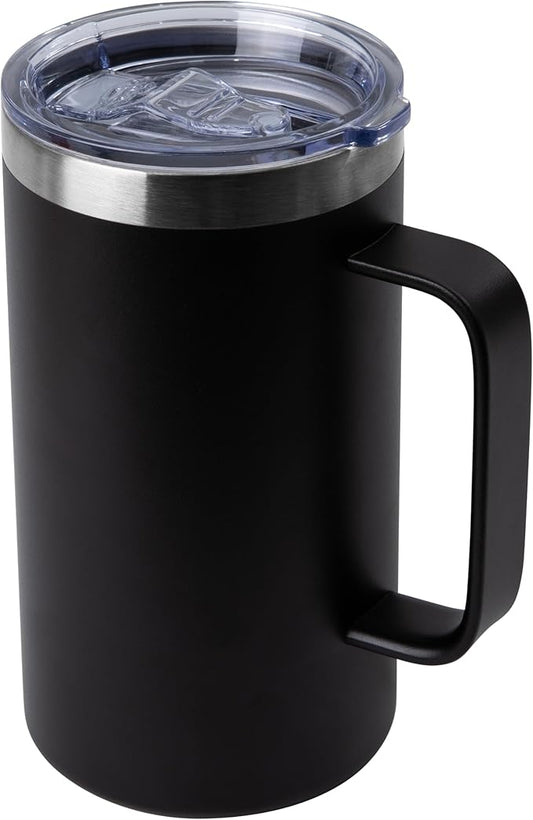 DOMICARE 24oz Mug with Handle and Lid, Stainless Steel Coffee Mug, Reusable Insulated Cup, Travel Mug with Handle, Double Wall Vacuum Coffee Tumbler for Men and Women, Black, Pack 1