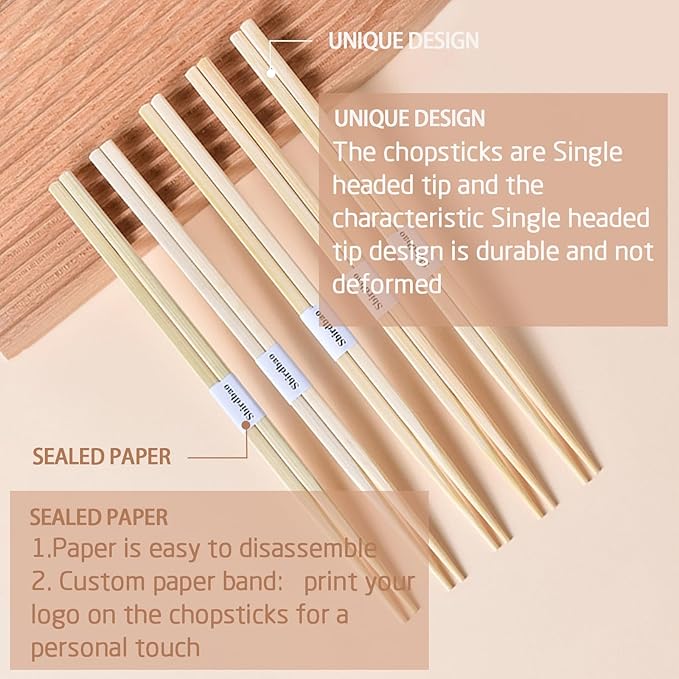 100 pairs disposable bamboo Chopsticks |Japanese Style With Paper Band Separated，9.45in for Sushi & Asian Dishes