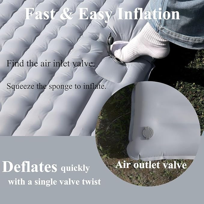 HI FINE CARE Double Camping Pad for 2 Person – Inflatable Sleeping Pad for Tent Camping & Backpacking – Lightweight, Waterproof & Quick Inflation – 4” Thick for Camping, Travel & Guests