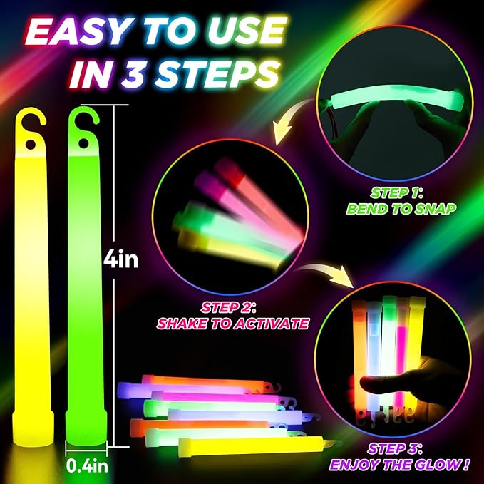 54 Pcs Glow Sticks - 4 inch Glow In the Dark Sticks Halloween Party Favors, Waterproof Glow Sticks Lights Bulk Party Pack for Kids with 9 Hours Duration, Party Favors Light Stick for Halloween Party
