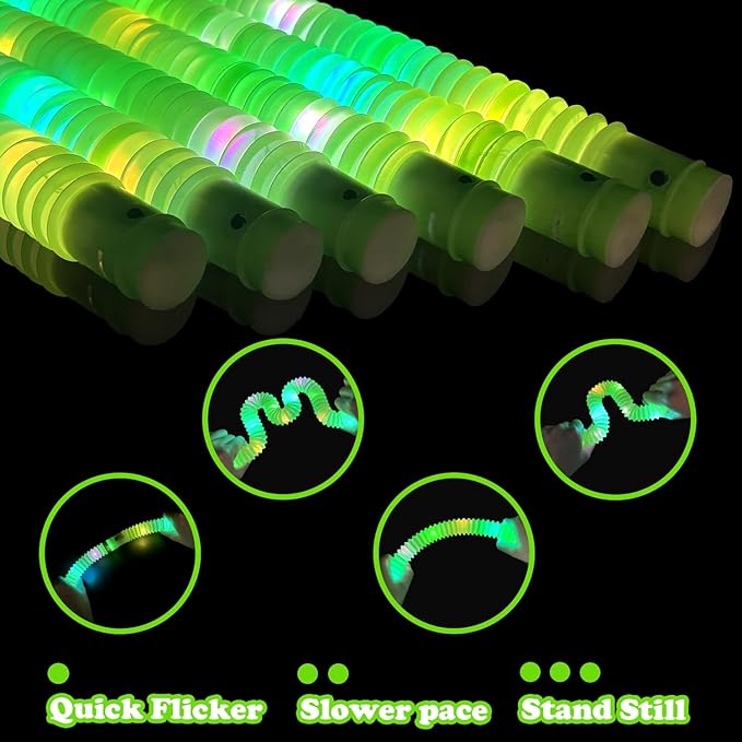 Green Glow Sticks Party Favors for Kids 24 PCS,LED Light up Pop Tubes for Toddlers, Neon Necklaces Bracelets Accessories, Glow Birthday Wedding Dance Party Supplies Camping Toys Decorations