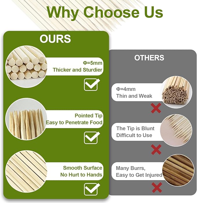 Bulk Value Bamboo Smores Sticks (200 Pcs), Long 17.5" Marshmallow Roasting Sticks for Fire Pit, 5mm Heavy Duty Wooden Skewers for Smore Hot Dog Barbecue Thick for Campfire Grilling Camping Bonfire