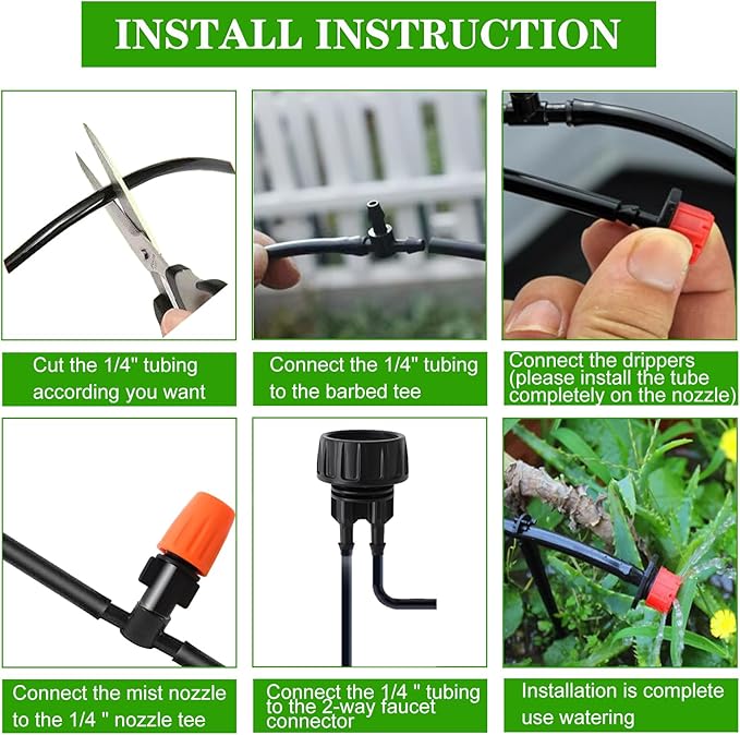 Drip Irrigation Kit, Garden Irrigation System 1/4" Blank Distribution Tubing Watering Drip Kit/DIY Saving Water Automatic Watering System for Garden, Greenhouse, Flower Bed, Patio, Lawn